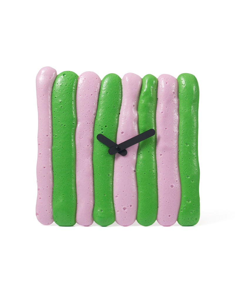 Stripe clock - green, light purple